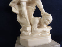 Load image into Gallery viewer, Archangel Michael Defeating The Devil by Amilcare Santini In Faux Ivory on Marble Base, Circa 1960
