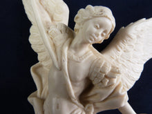 Load image into Gallery viewer, Archangel Michael Defeating The Devil by Amilcare Santini In Faux Ivory on Marble Base, Circa 1960