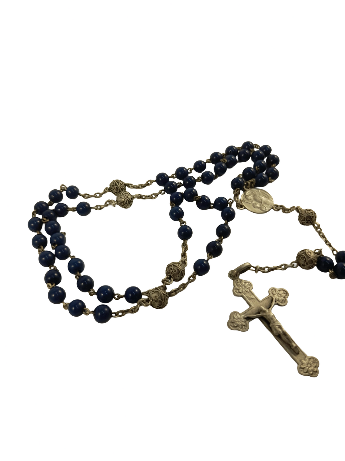 Antique French Art Glass Rosary with Silver Our Father Beads, 42 cm, c. 1890