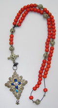 Load image into Gallery viewer, Bavarian Coral Rosary Antique Silver And Coral 'Beidermeier' Rosary, Stunning Condition, 5 Decade, 48 cm Long, Circa 1840