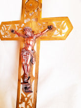 Load image into Gallery viewer, SOLD Large Bronze Wall Cross With Copper Corpus Christi 26 x 15 Centimetres