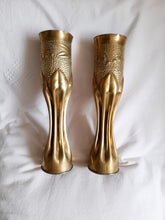 Load image into Gallery viewer, SOLD French Trench Art Vases, 75mm Field Gun Shell Vases 1916, Beautifully Worked Fluted Design, Fired During Battle of Verdun