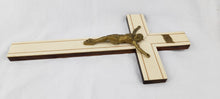 Load image into Gallery viewer, Antique Chapel Cross, Oak Cross Faced With French Ivory, Sandalwood Inlay, Cast Bronze Corpus Christi, Circa 1900