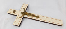 Load image into Gallery viewer, Antique Chapel Cross, Oak Cross Faced With French Ivory, Sandalwood Inlay, Cast Bronze Corpus Christi, Circa 1900
