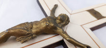 Load image into Gallery viewer, Antique Chapel Cross, Oak Cross Faced With French Ivory, Sandalwood Inlay, Cast Bronze Corpus Christi, Circa 1900