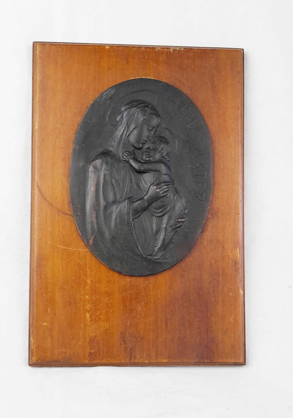 Antigua placa de bronce de la Virgen y el Niño, según Botticelli, firmada L de Helley, c. 1890