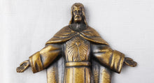 Load image into Gallery viewer, Art Deco Bronze Of Jesus Christ By Maria Caullet Nantard, 6.25 by 4.75 Inches Circa 1925 Solid Bronze On Oak Base