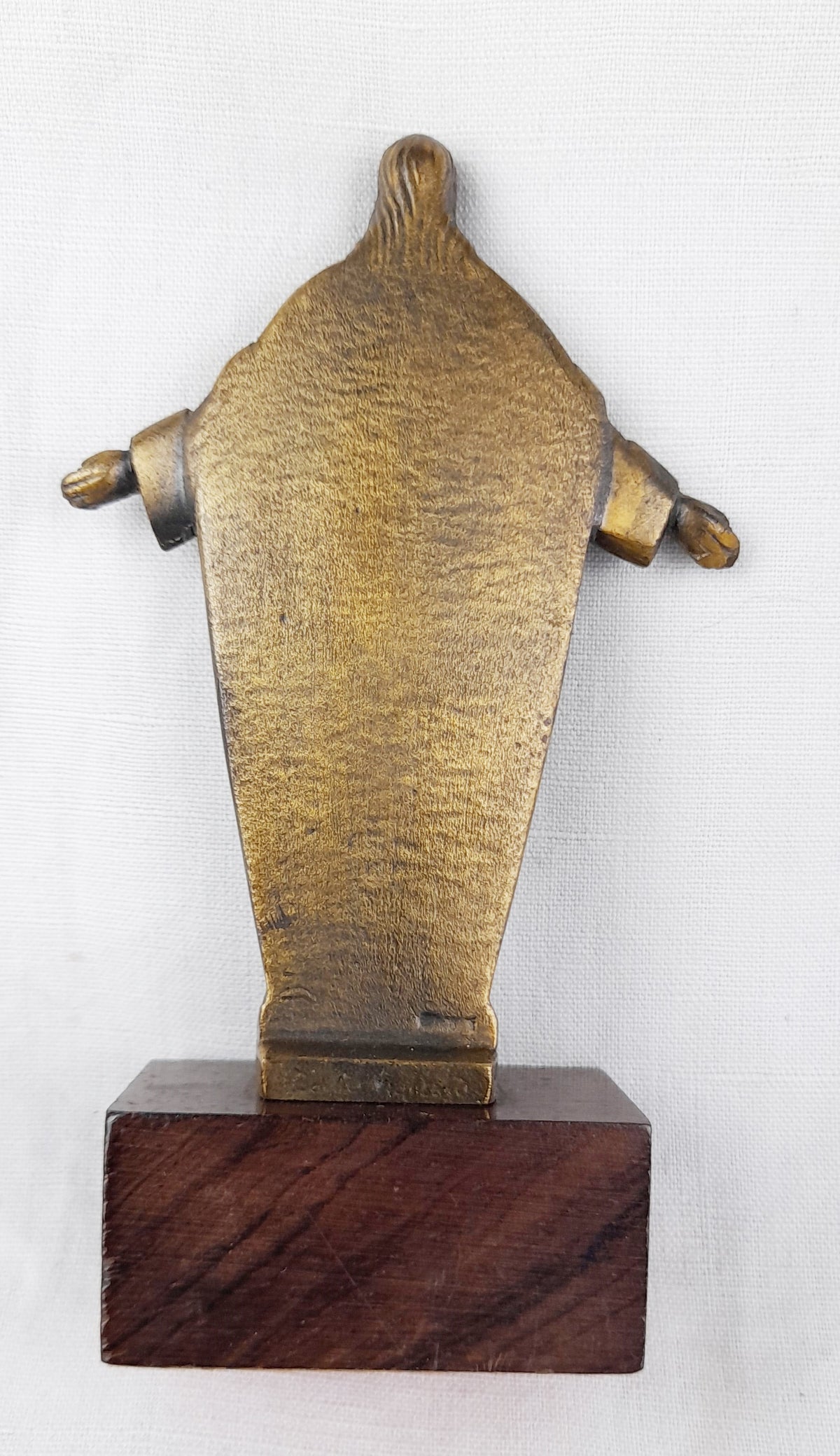 Art Deco Jesus Christ Bronze by Maria Caullet Nantard, Oak Base, c. 1925