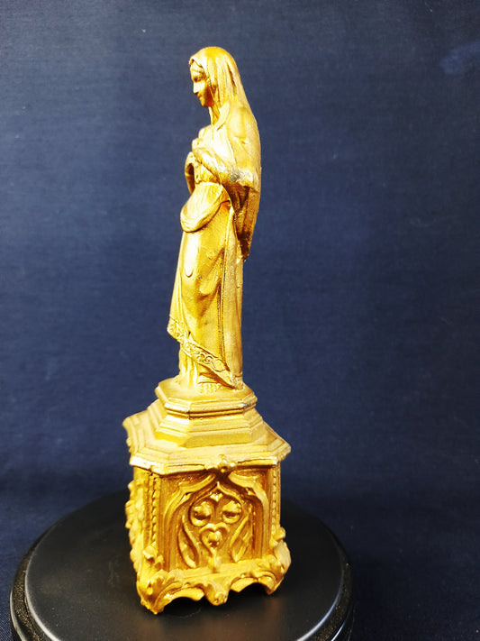 Antike christliche Statue, Die Jungfrau Maria Heiligstes Herz, Französisch, vergoldete Spelter-Statue um 1860, 21x7 Zentimeter