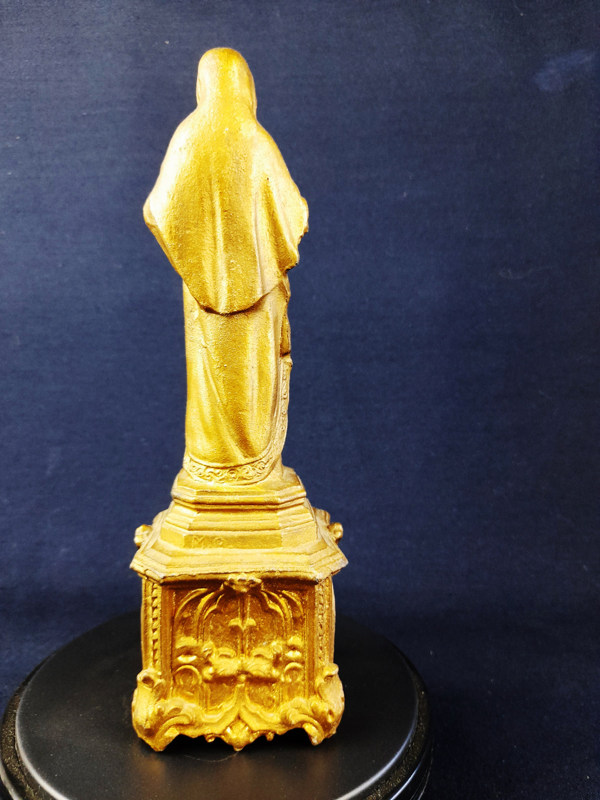 Antigua estatua francesa del Sagrado Corazón de María, peltre dorado, 21 cm, c. 1860