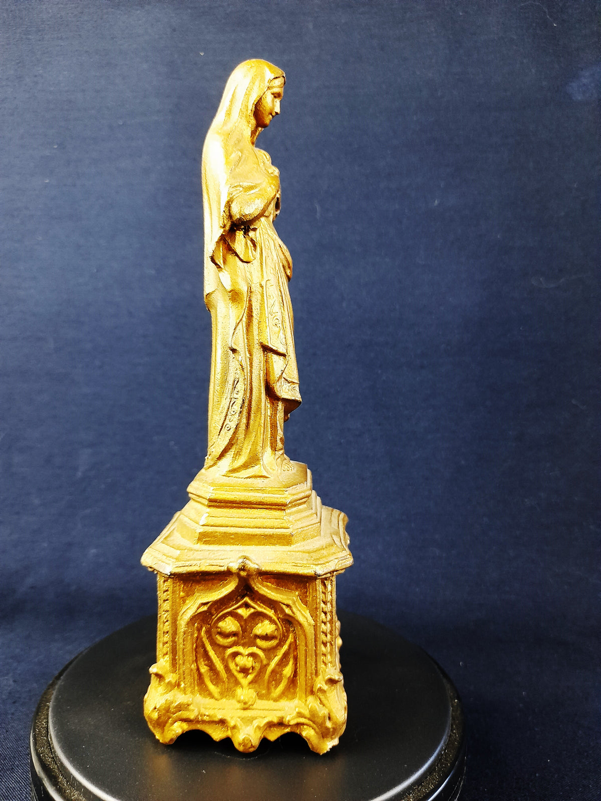 Antigua estatua francesa del Sagrado Corazón de María, peltre dorado, 21 cm, c. 1860