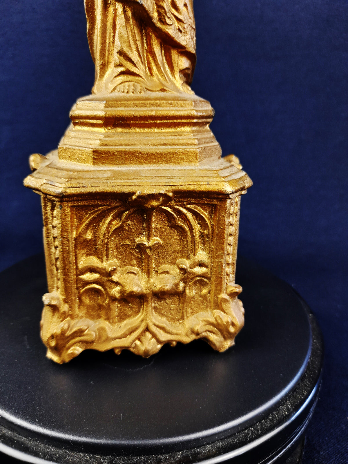 Antigua estatua francesa del Sagrado Corazón de María, peltre dorado, 21 cm, c. 1860