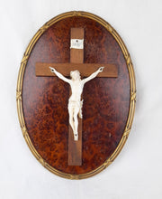 Load image into Gallery viewer, Dieppe Work Ivory Crucifix, Travail Dieppoise, Carved Ivory Corpus Christi 13.5 cm On Oak Cross On Burr Walnut, Circa 1830