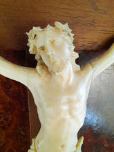 Load image into Gallery viewer, Dieppe Work Ivory Crucifix, Travail Dieppoise, Carved Ivory Corpus Christi 13.5 cm On Oak Cross On Burr Walnut, Circa 1830
