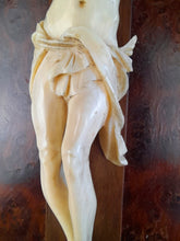 Load image into Gallery viewer, Dieppe Work Ivory Crucifix, Travail Dieppoise, Carved Ivory Corpus Christi 13.5 cm On Oak Cross On Burr Walnut, Circa 1830
