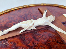 Load image into Gallery viewer, Dieppe Work Ivory Crucifix, Travail Dieppoise, Carved Ivory Corpus Christi 13.5 cm On Oak Cross On Burr Walnut, Circa 1830