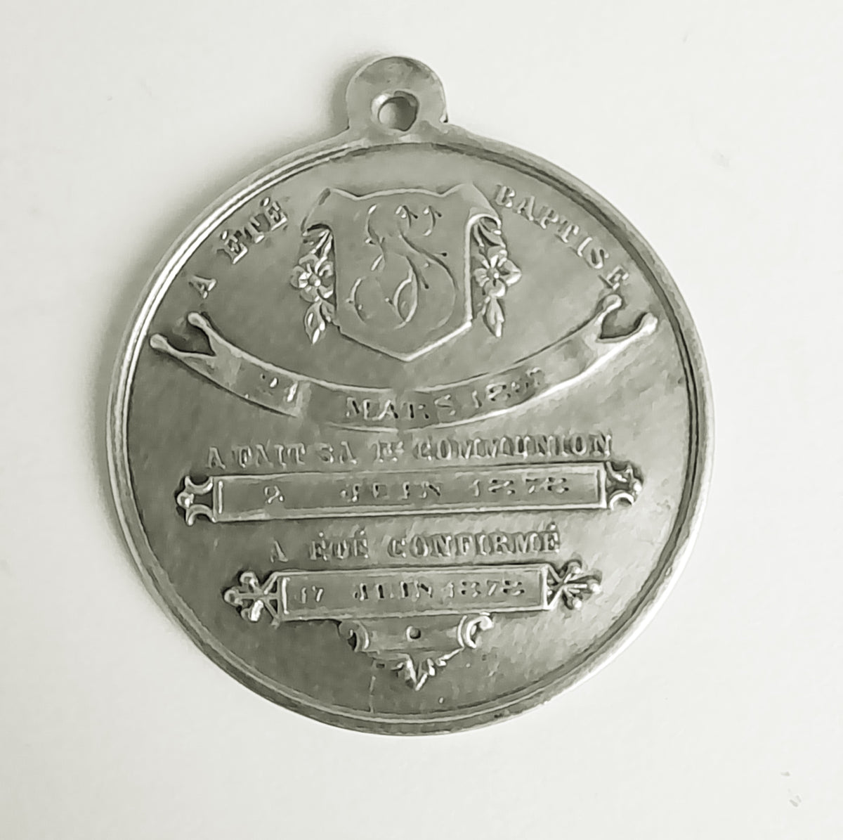 Antique French Silver First Communion Medal, 3.5 cm