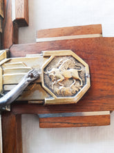 Load image into Gallery viewer, Art Deco Crucifix, Spelter Corpus Christi Mounted On Bronze With an Oak Cross Inlaid With Bronze 30 Centimetres