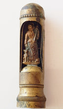 Load image into Gallery viewer, SOLD Antique Portable Shrine, Saint Germaine Cousin, Copper Statue in Bronze Rotating Case, Circa 1870, 5 Centimetres Tall