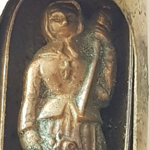 SOLD Antique Portable Shrine, Saint Germaine Cousin, Copper Statue in Bronze Rotating Case, Circa 1870, 5 Centimetres Tall