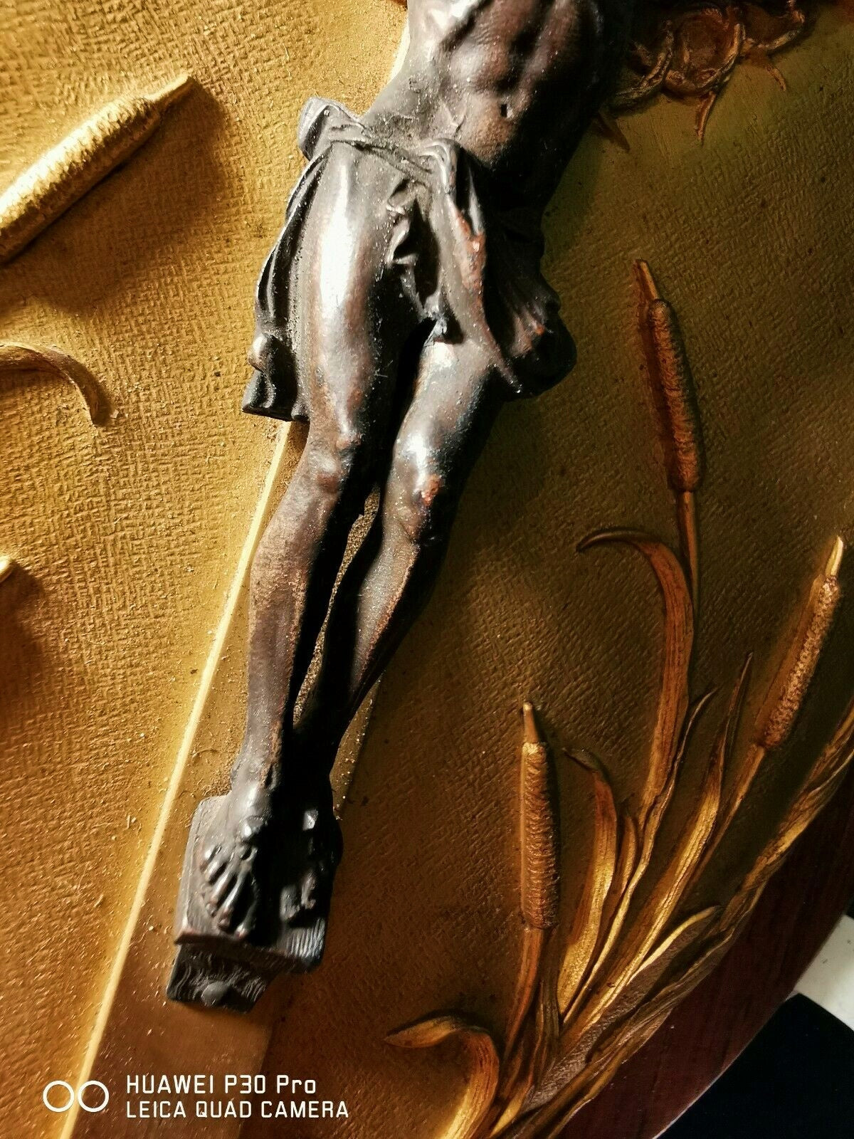 Pila de agua bendita antigua de roble francés y bronce, presentación de Louis Tisserand, 1906