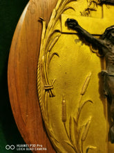 Load image into Gallery viewer, Holy Water Font, Oak Base With Gilded Bronze Plate and Bronze Corpus Christi, Presentation to Louis Tisserand 1906, 30x16 Centimetres