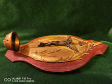 Load image into Gallery viewer, Holy Water Font, Oak Base With Gilded Bronze Plate and Bronze Corpus Christi, Presentation to Louis Tisserand 1906, 30x16 Centimetres