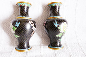 Pair of Chinese Cloisonne Vases, Finest Quality, 21 x 11 Centimetres Purchased In China 1950