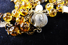 Load image into Gallery viewer, Art Glass Rosary, Seven Silver Link Medals Of The Virgin Mary, Nickel Silver Ebony Inlaid Cross