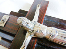 Load image into Gallery viewer, Art Deco Crucifix, France Circa 1920, Silvered Regule Corpus Christi, Straight Grained Ebony