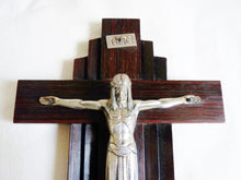 Load image into Gallery viewer, Art Deco Crucifix, France Circa 1920, Silvered Regule Corpus Christi, Straight Grained Ebony