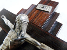 Load image into Gallery viewer, Art Deco Crucifix, France Circa 1920, Silvered Regule Corpus Christi, Straight Grained Ebony
