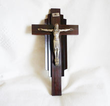 Load image into Gallery viewer, Art Deco Crucifix, France Circa 1920, Silvered Regule Corpus Christi, Straight Grained Ebony