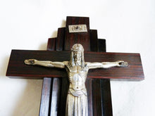 Load image into Gallery viewer, Art Deco Crucifix, France Circa 1920, Silvered Regule Corpus Christi, Straight Grained Ebony