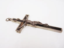 Load image into Gallery viewer, Antique Profession Crucifix Handmade, Cast Bronze Corpus Christi, Ebony Insert, 19th Century, 11.5 cms x 5.5 cms, Excellent Condition