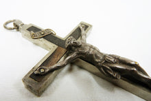 Load image into Gallery viewer, Antique Profession Crucifix Handmade, Cast Bronze Corpus Christi, Ebony Insert, 19th Century, 11.5 cms x 5.5 cms, Excellent Condition