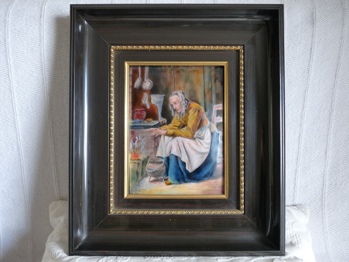 Ritratto in smalto di Limoges di Pierre Bonnet, cornice in legno massello, 42 × 36 cm, c. 1930