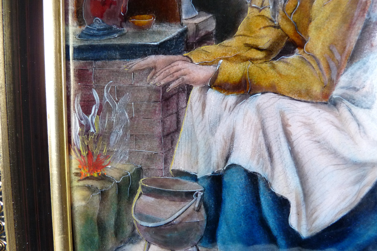 Ritratto in smalto di Limoges di Pierre Bonnet, cornice in legno massello, 42 × 36 cm, c. 1930
