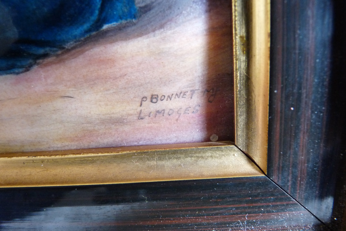 Ritratto in smalto di Limoges di Pierre Bonnet, cornice in legno massello, 42 × 36 cm, c. 1930