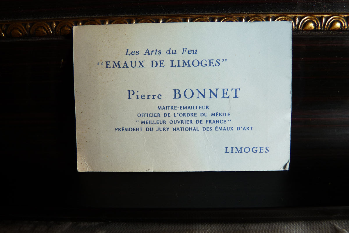 Ritratto in smalto di Limoges di Pierre Bonnet, cornice in legno massello, 42 × 36 cm, c. 1930