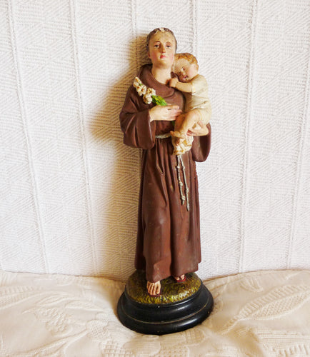 St Anthony Of Padua, Antique Polychrome Statue, Circa 1850, Lovely Condition, 32 Centimetres Tall