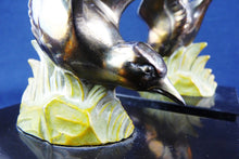 Load image into Gallery viewer, Antique Book Ends, French, Cold Painted Bronze, Art Deco Circa 1930, Swallows on Marble Base