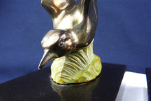 Load image into Gallery viewer, Antique Book Ends, French, Cold Painted Bronze, Art Deco Circa 1930, Swallows on Marble Base