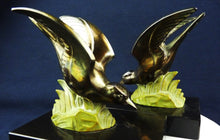 Load image into Gallery viewer, Antique Book Ends, French, Cold Painted Bronze, Art Deco Circa 1930, Swallows on Marble Base
