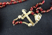 Load image into Gallery viewer, Antique Child's Rosary, Garnet and Silver Beads, Silver Chain and Cross, Cloisonné Case