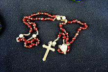 Load image into Gallery viewer, Antique Child's Rosary, Garnet and Silver Beads, Silver Chain and Cross, Cloisonné Case