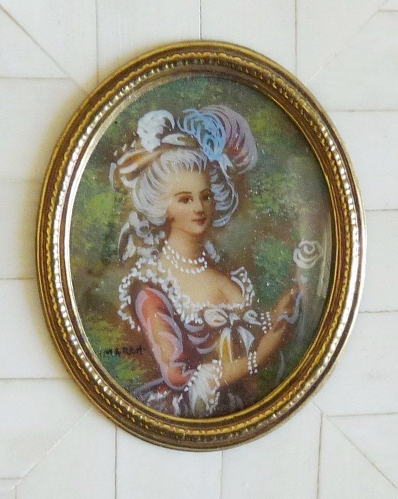 Antique Miniature Painting, French Miniature, Ivory With Ivory Frame By  Avorio D.M. Circa 1910