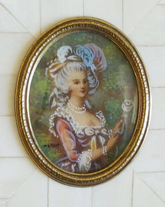 Antique Miniature Painting, French Miniature, Ivory With Ivory Frame By Avorio D.M.  Circa 1910
