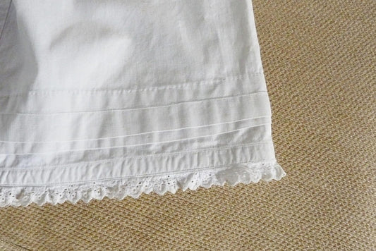 Antique French Linen Petticoat, Handmade with Lace Hem, c. 1870