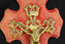 Load image into Gallery viewer, Holy Water Font, Circa 1870, Red Velvet Base, Gilded Corpus Christi, Ormolu Setting